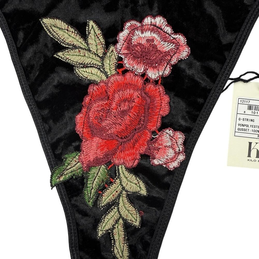 NWT KILO BRAVA Floral Crushed Velvet Low Rise G-String Sz XL - Picture 7 of 9